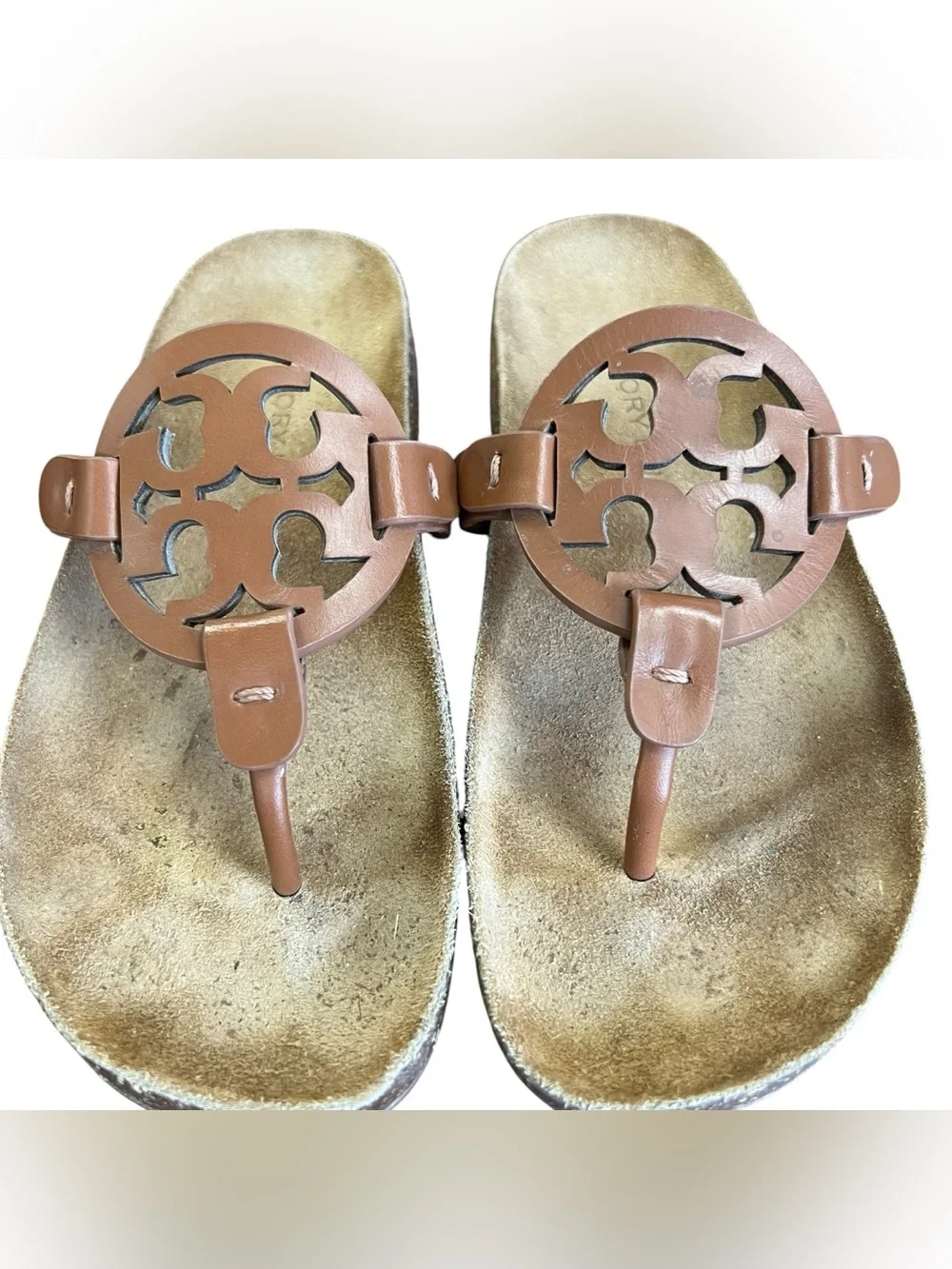 Tory Burch Women’s Tan Leather Cork Miller Cloud Thong Flip Flop Sandals Sz 5